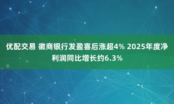 优配交易 徽商银行发盈喜后涨超4% 2025年度净利润同比增长约6.3%