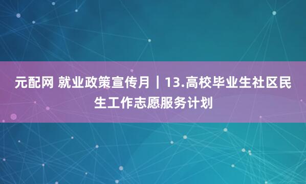 元配网 就业政策宣传月｜13.高校毕业生社区民生工作志愿服务计划