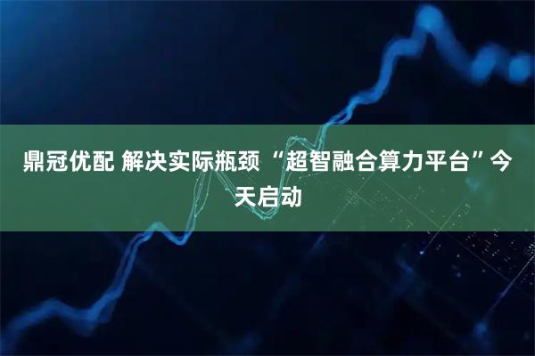 鼎冠优配 解决实际瓶颈 “超智融合算力平台”今天启动